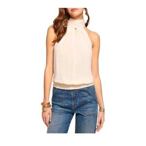 NWT Ramy Brook Sunny High Neck Tank Top In Light Sand Stone Ivory Size XL